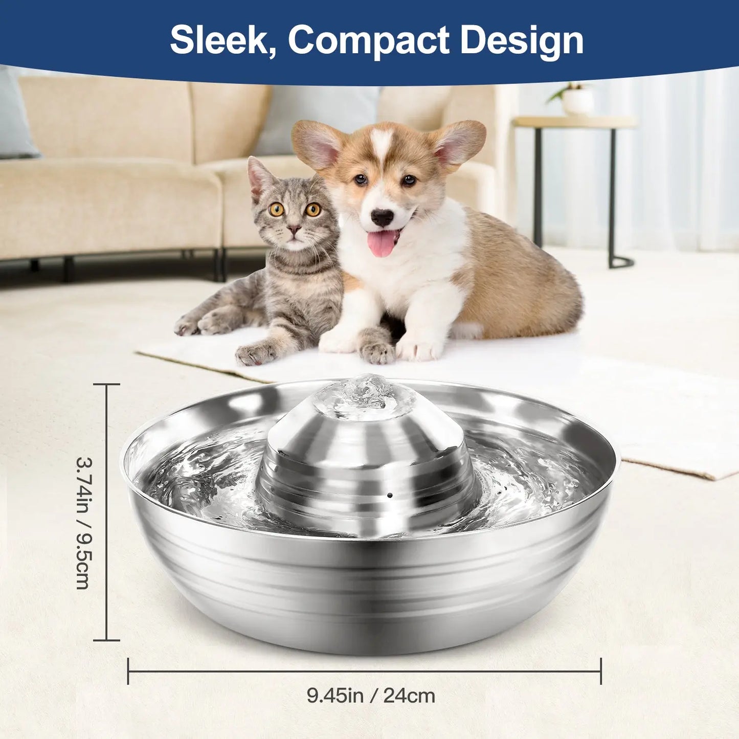 YES4PETS 2L Automatic Electric Pet Water Fountain Dog Cat Stainless Steel Feeder Bowl Dispenser - Paws & Palettes