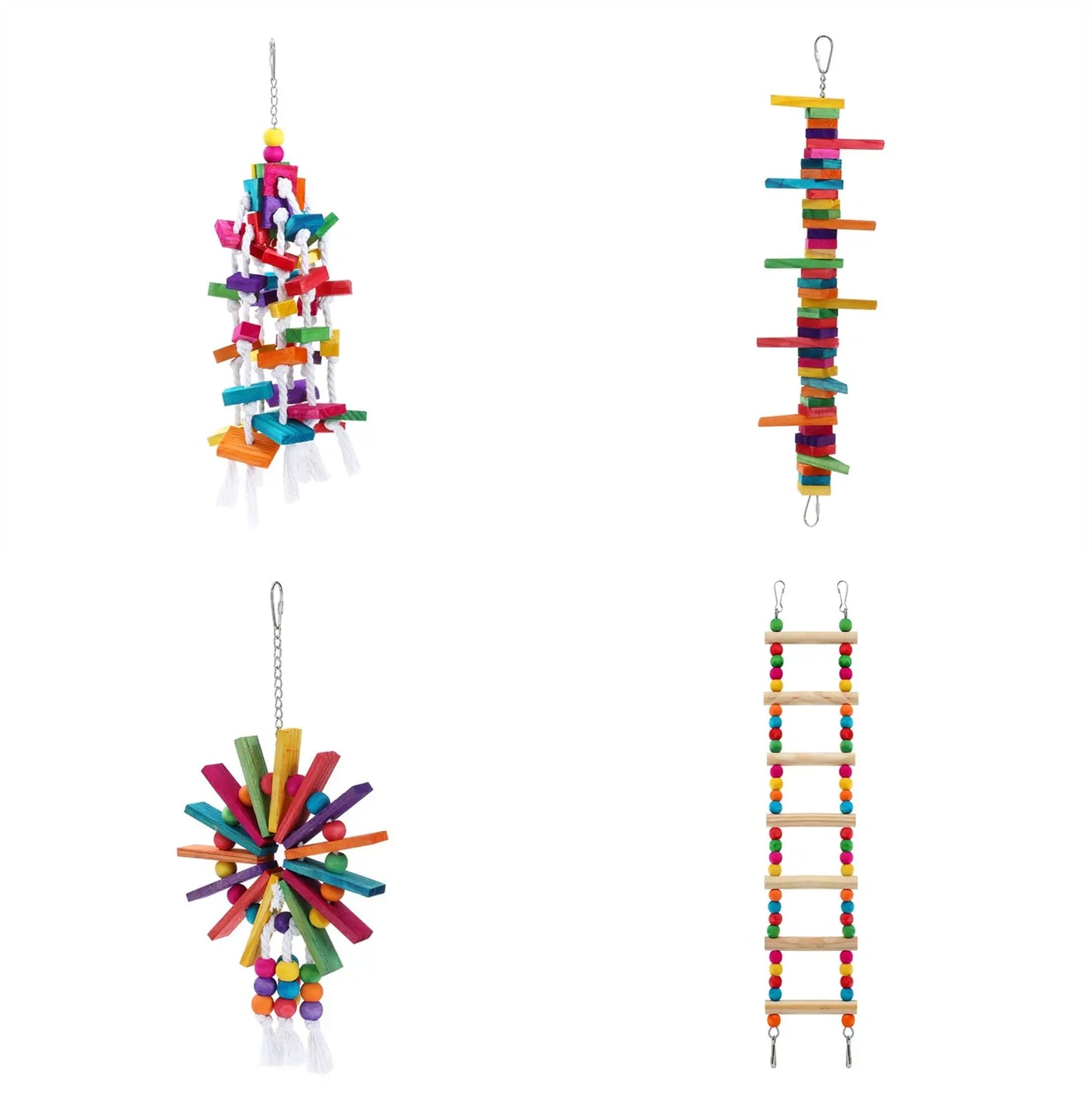 YES4PETS 4 X Assorted Wood Large Hanging Swing Bird Parrot Parakeet Cockatiel Budgie Toys - Paws & Palettes