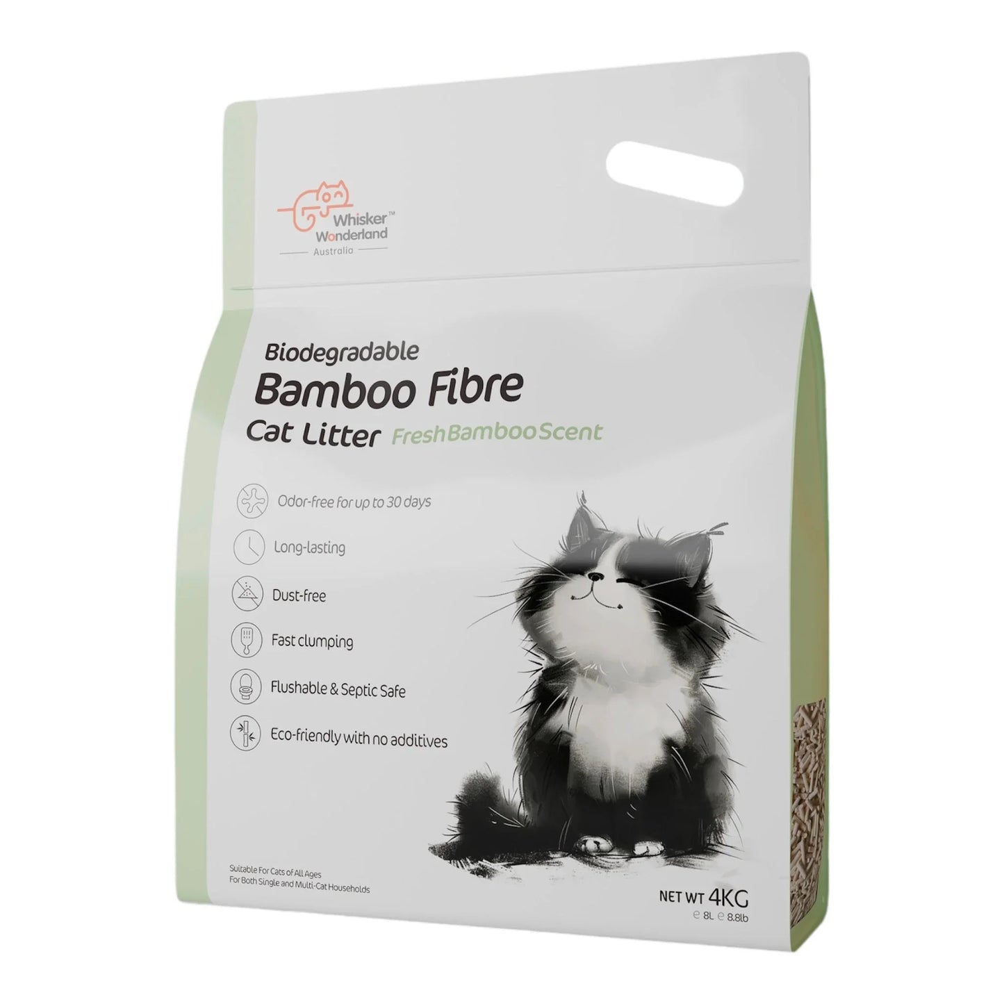 Whisker Wonderland Bulk Biodegradable Bamboo Fibre Cat Litter 4KG - Full Box (Save More!) | Superior Odour Control, Fast Clumping & Flushable | Eco-Friendly Value Pack Paws & Palettes