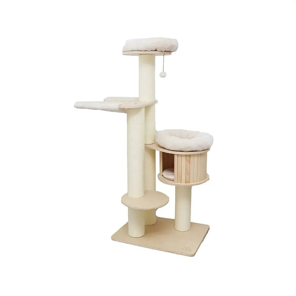CATIO VINTAGE Solid Wood Cat Climbing Tree Post Scratcher 176cm - Paws & Palettes