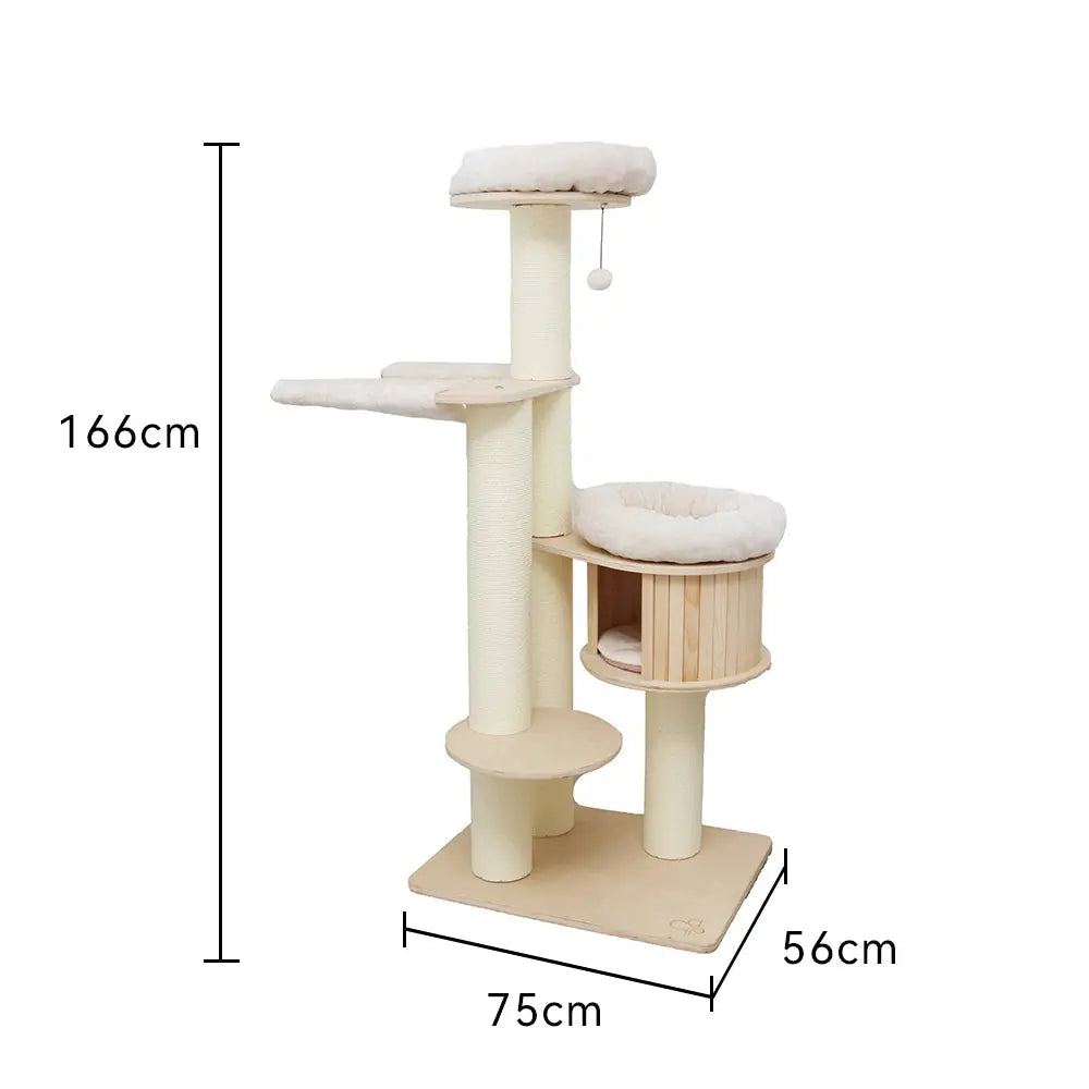 CATIO VINTAGE Solid Wood Cat Climbing Tree Post Scratcher 176cm - Paws & Palettes