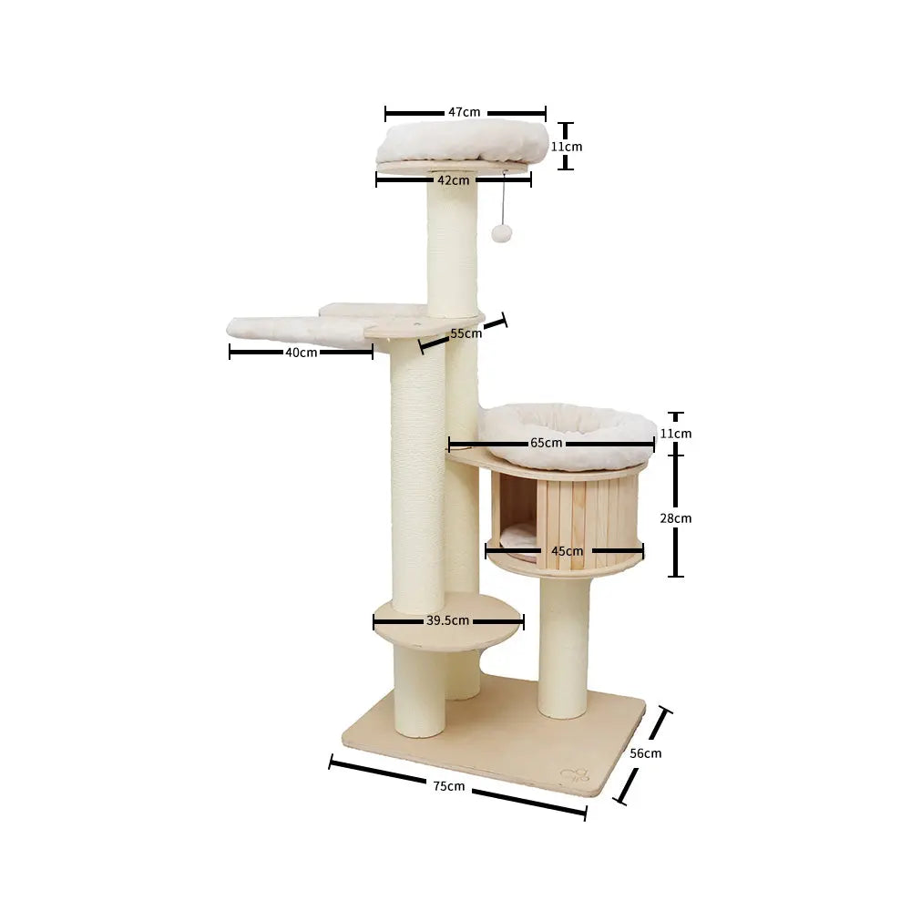 CATIO VINTAGE Solid Wood Cat Climbing Tree Post Scratcher 176cm - Paws & Palettes