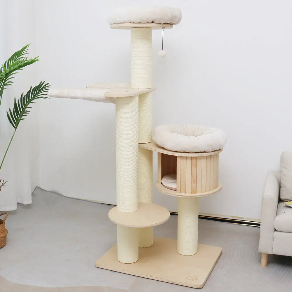 CATIO VINTAGE Solid Wood Cat Climbing Tree Post Scratcher 176cm - Paws & Palettes