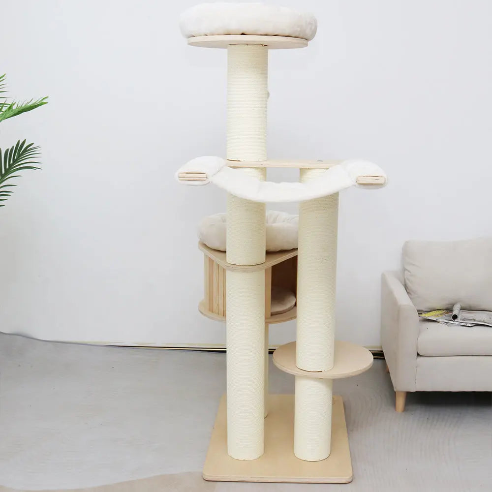 CATIO VINTAGE Solid Wood Cat Climbing Tree Post Scratcher 176cm - Paws & Palettes