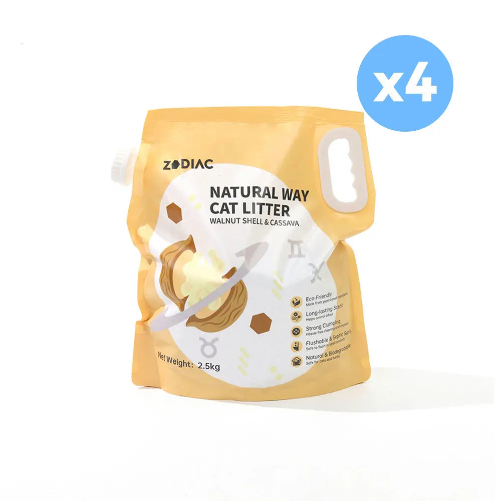 ZODIAC Natural Way Walnut Shell & Cassava Cat Litter 2.5Kgx4 - Paws & Palettes