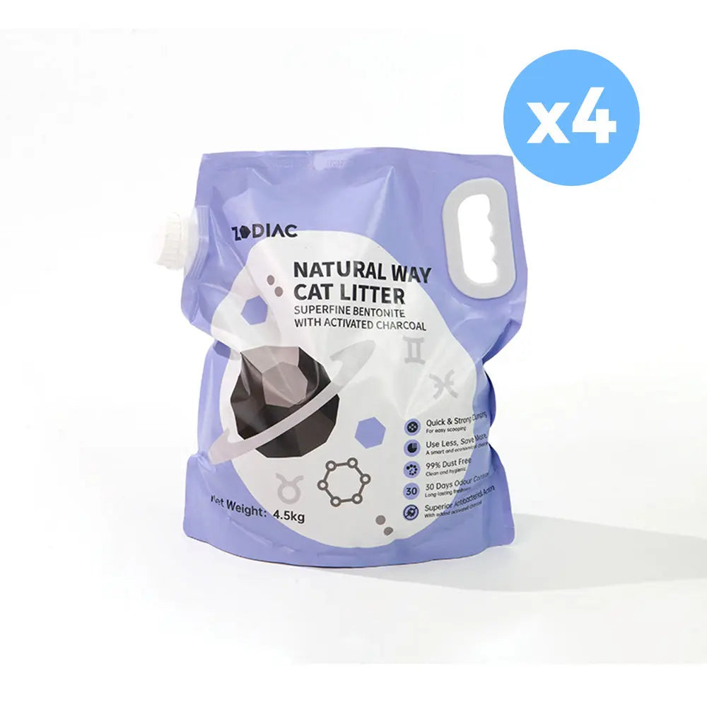 ZODIAC Natural Way Superfine Bentonite With Activated Charcoal Cat Litter 4.5Kgx4 - Paws & Palettes