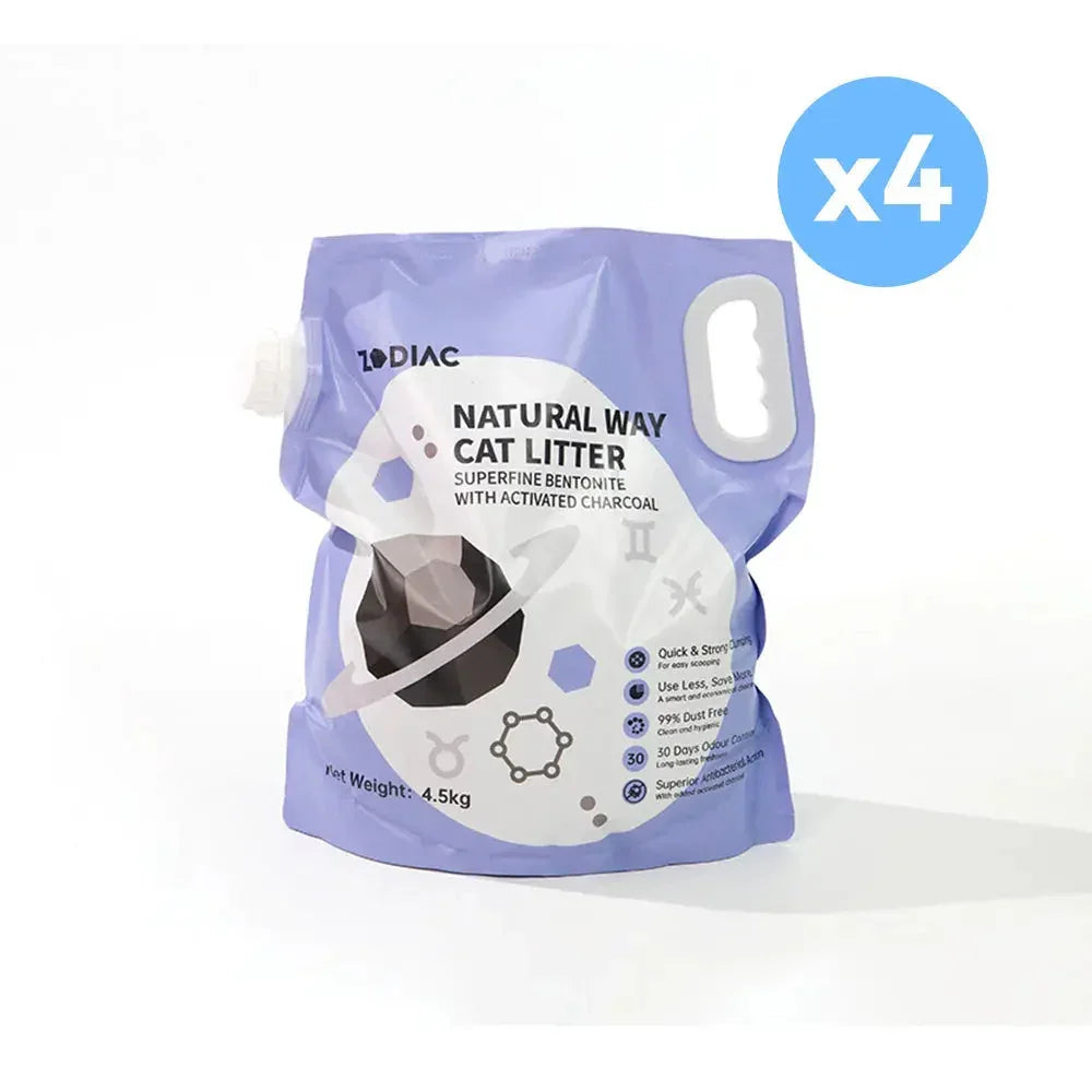ZODIAC Natural Way Superfine Bentonite With Activated Charcoal Cat Litter 4.5Kgx4 Dropshipzone