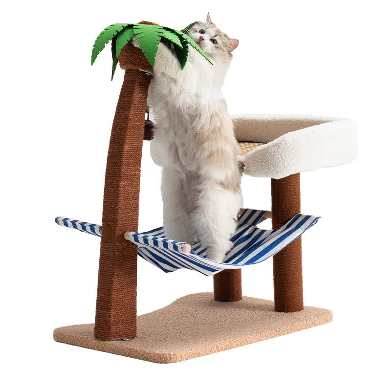 Wood coconut tree hammock cat bed dog bed cat scratching post toy pet nest - Paws & Palettes
