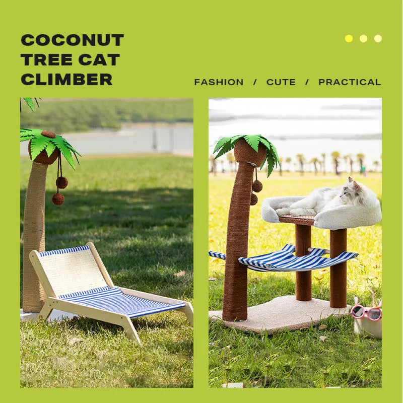 Wood coconut tree hammock cat bed dog bed cat scratching post toy pet nest - Paws & Palettes