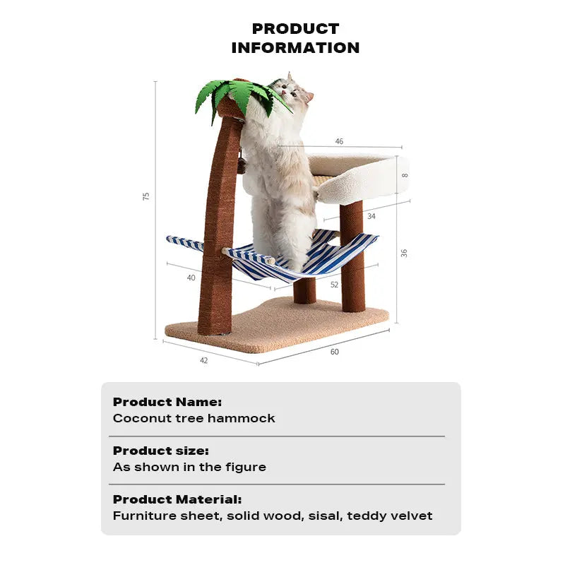 Wood coconut tree hammock cat bed dog bed cat scratching post toy pet nest - Paws & Palettes