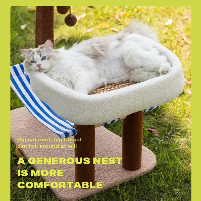 Wood coconut tree hammock cat bed dog bed cat scratching post toy pet nest - Paws & Palettes