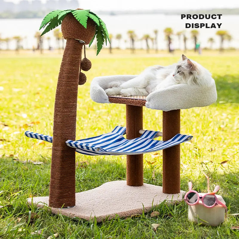 Wood coconut tree hammock cat bed dog bed cat scratching post toy pet nest - Paws & Palettes