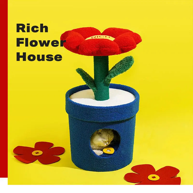 Rich Flower Cat Tree with Scratcher Pole Cat Tower with Hidaway Cat Bed Furbulous Cat Tree - Paws & Palettes