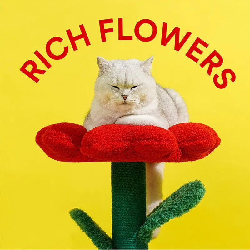 Rich Flower Cat Tree with Scratcher Pole Cat Tower with Hidaway Cat Bed Furbulous Cat Tree - Paws & Palettes
