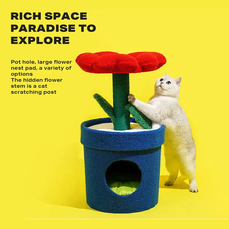 Rich Flower Cat Tree with Scratcher Pole Cat Tower with Hidaway Cat Bed Furbulous Cat Tree - Paws & Palettes