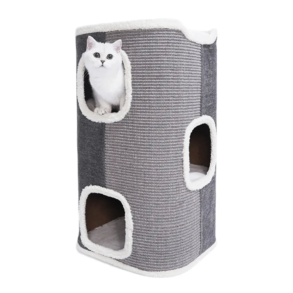 Tri-Level Square Cat Condo with Sherpa Lining - Paws & Palettes