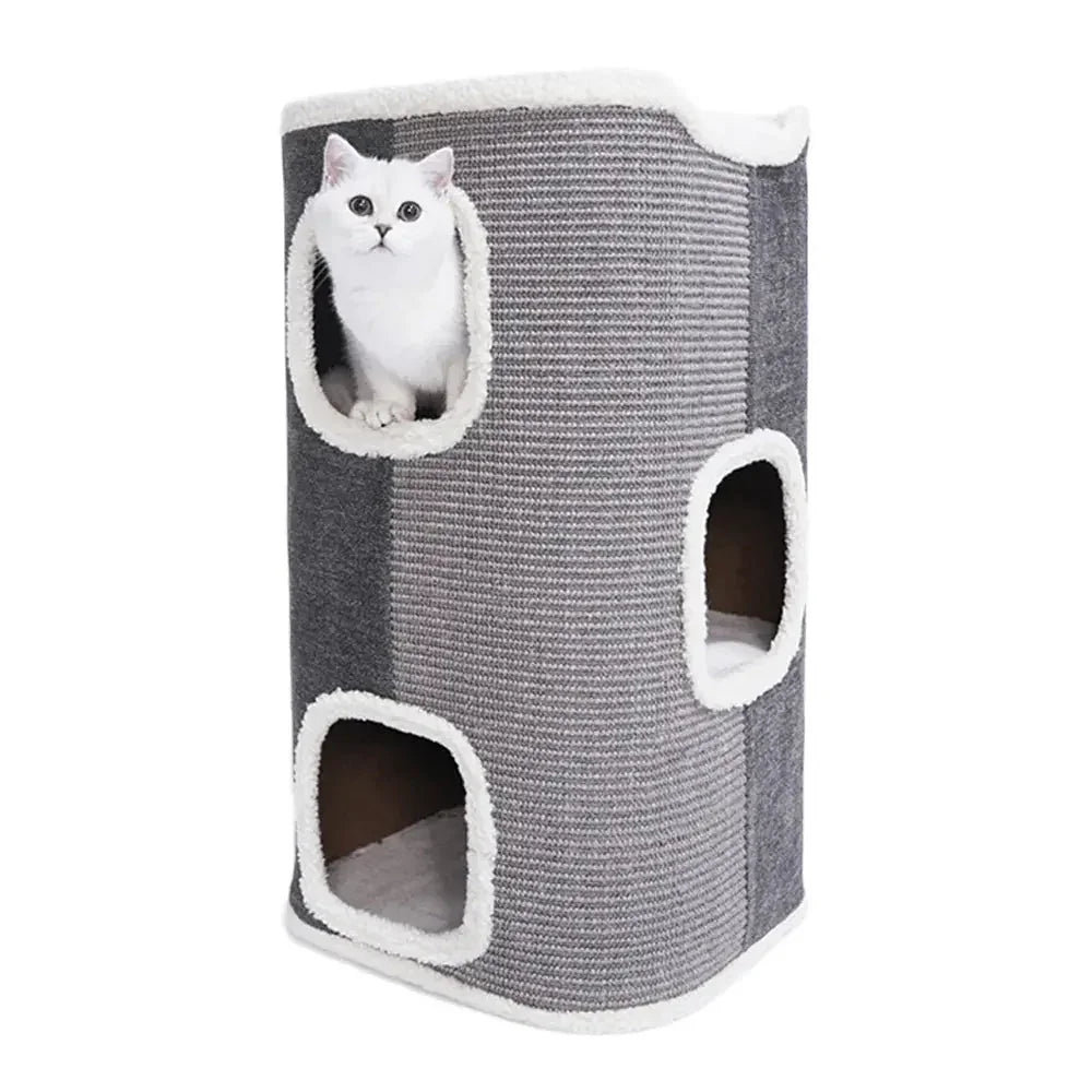 Tri-Level Square Cat Condo with Sherpa Lining Dropshipzone