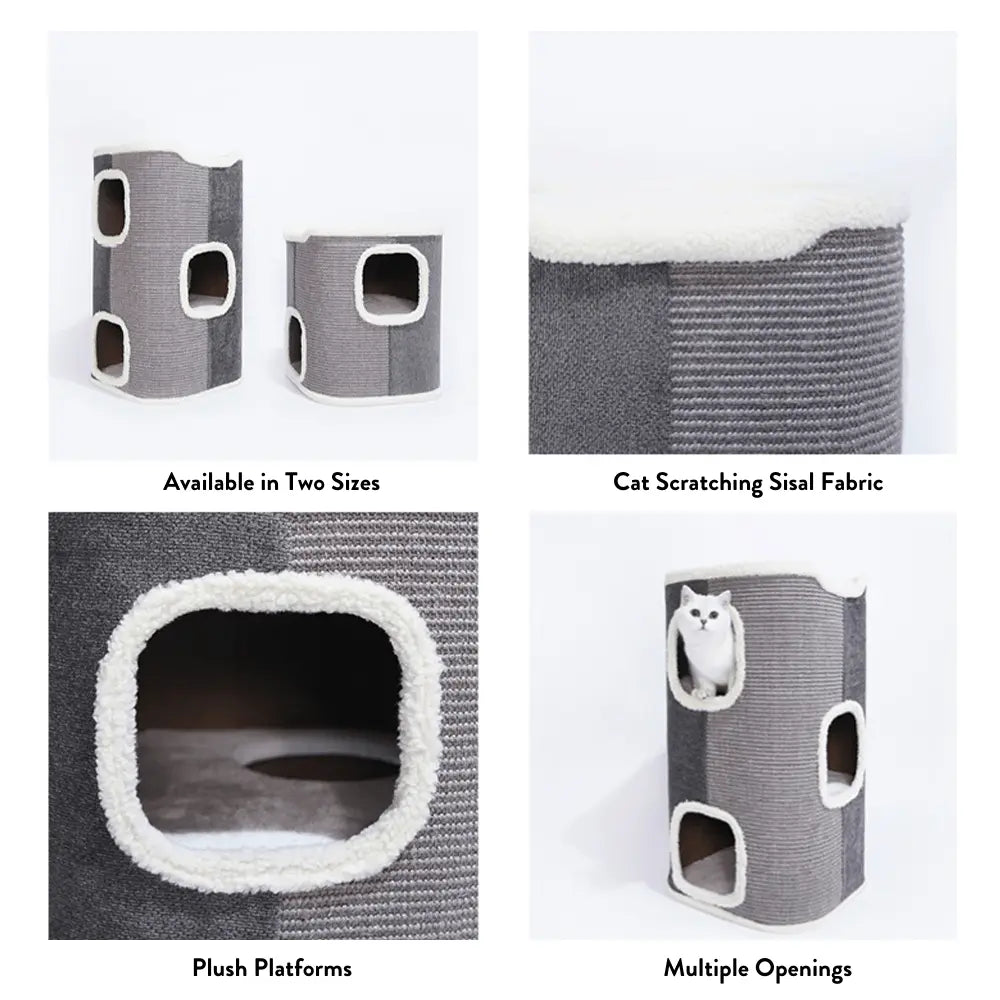 Tri-Level Square Cat Condo with Sherpa Lining - Paws & Palettes