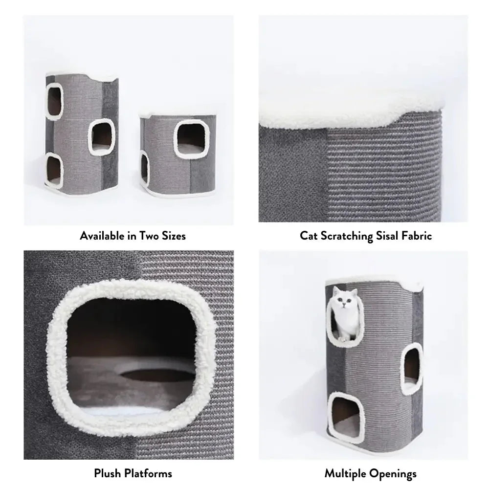 Tri-Level Square Cat Condo with Sherpa Lining Dropshipzone