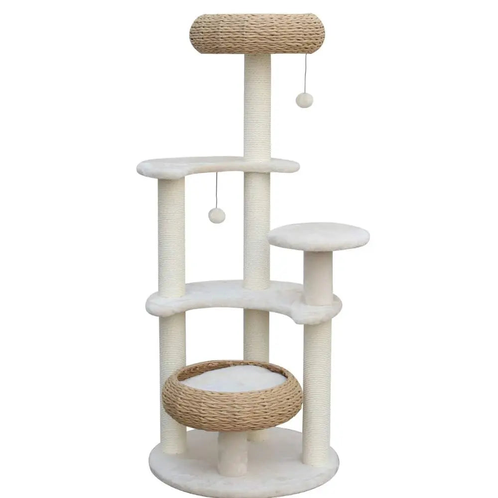 5-Platform Plush and Wicker Cat Tree - Paws & Palettes