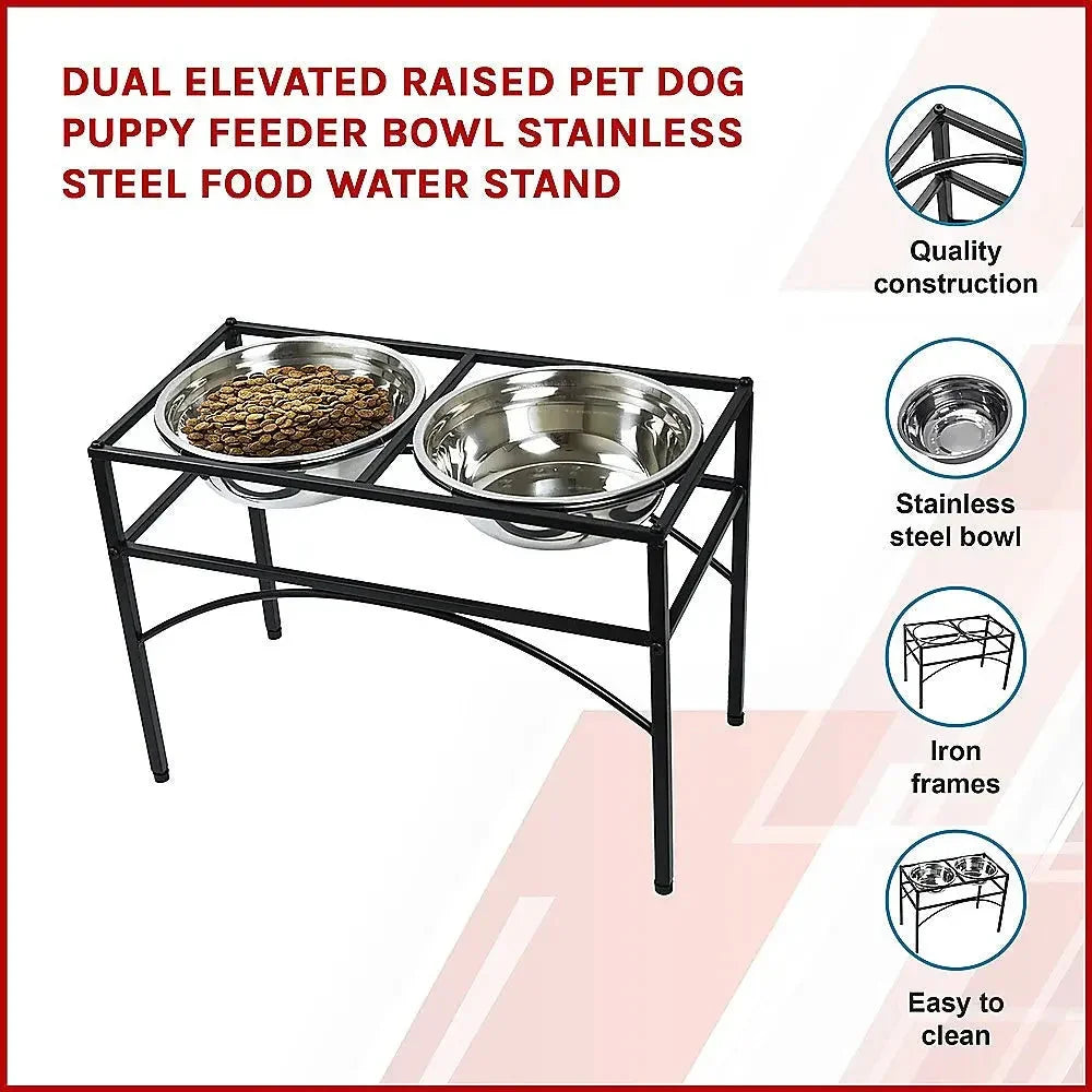 Dual Elevated Raised Pet Dog Puppy Feeder Bowl Stainless Steel Food Water Stand Dropshipzone