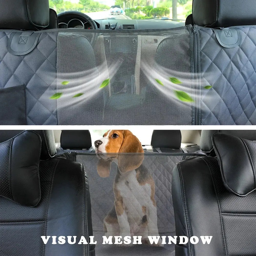 Dog Car Seat Cover with Mesh Window, Waterproof Pet Seat Cover for Back Seat, Non-Slip Durable Scratchproof Dog Hammock for Cars, Trucks and SUVs - Paws & Palettes
