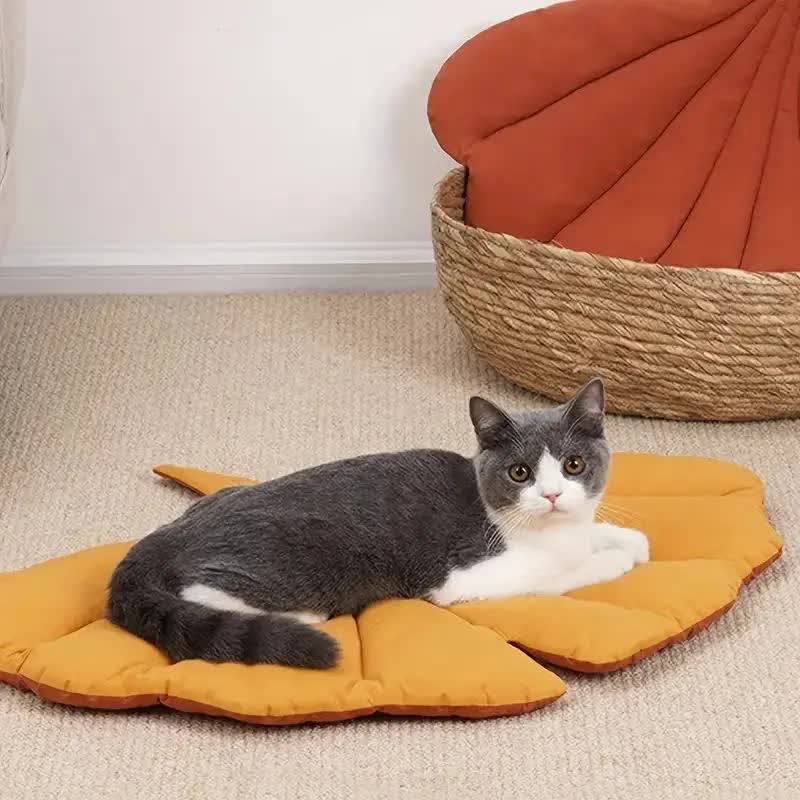 2 Pcs Yellow Leaf-Shaped Pet Sleeping Mat - Durable Dog Floor Pad & Cat Bed for Sleeping and Playtime Paws & Palettes