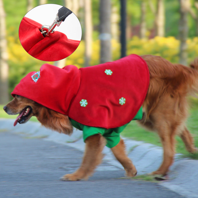Christmas Dog Costume - Festive Hooded Cape & Green Jumpsuit Outfit Various Sizes.