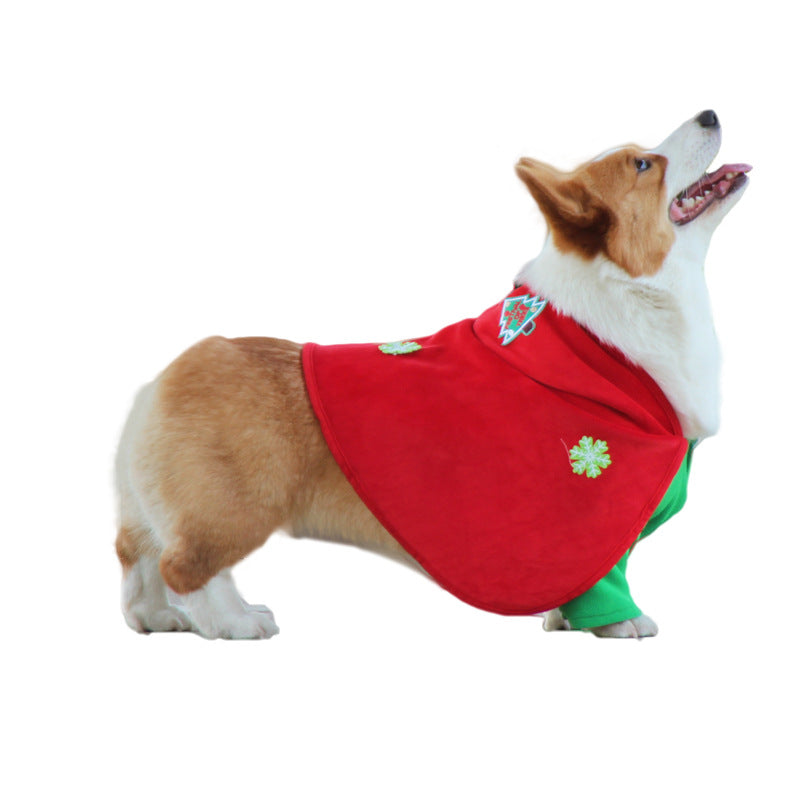 Christmas Dog Costume - Festive Hooded Cape & Green Jumpsuit Outfit Various Sizes.