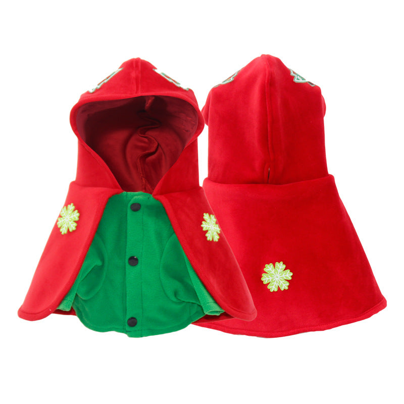 Christmas Dog Costume - Festive Hooded Cape & Green Jumpsuit Outfit Various Sizes.