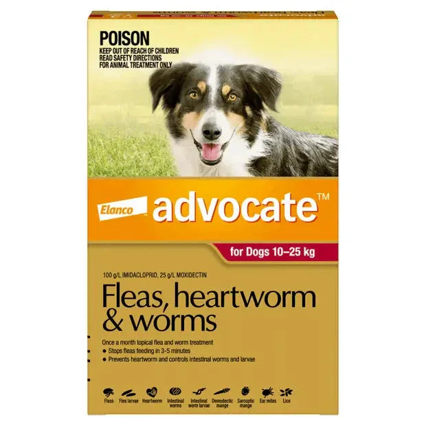 Advocate – Fleas, Heartworm & Worms – Dogs 10kg to 25kg Agline