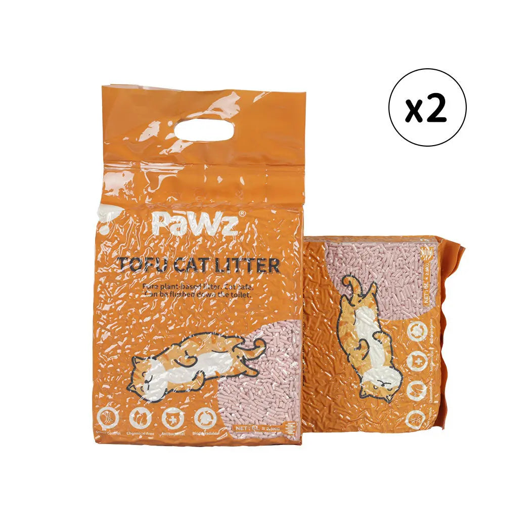 PaWz 2.5kg Tofu Cat Litter Clumping Peach 2 Bags - Paws & Palettes