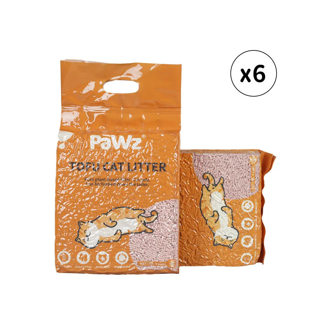 PaWz 2.5kg Tofu Cat Litter Clumping Peach 6 Bags - Paws & Palettes