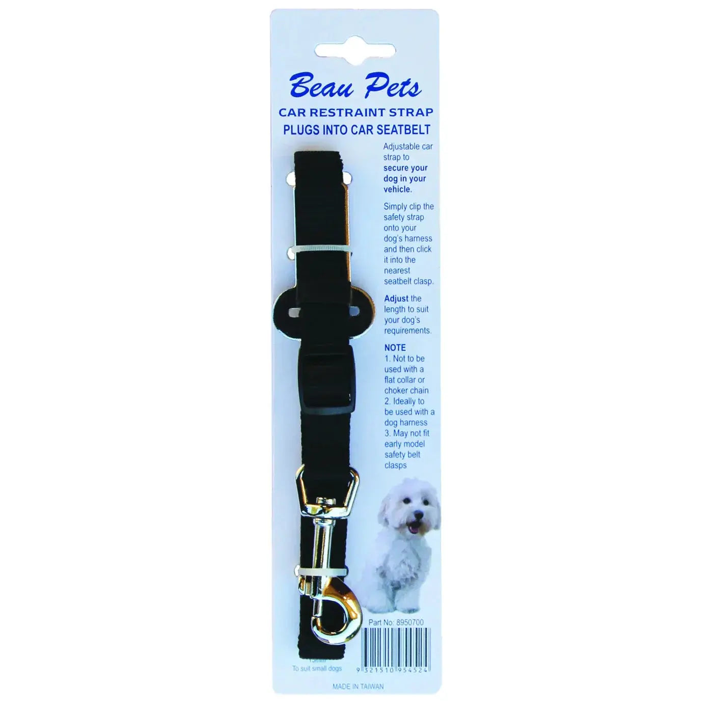 Beau Pets – Car Restraint Strap with Snap Hook - Paws & Palettes