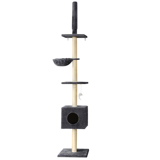 i.Pet Cat Tree 260cm Tower Scratching Post Scratcher Floor to Ceiling Cats Bed Dark Grey - Paws & Palettes