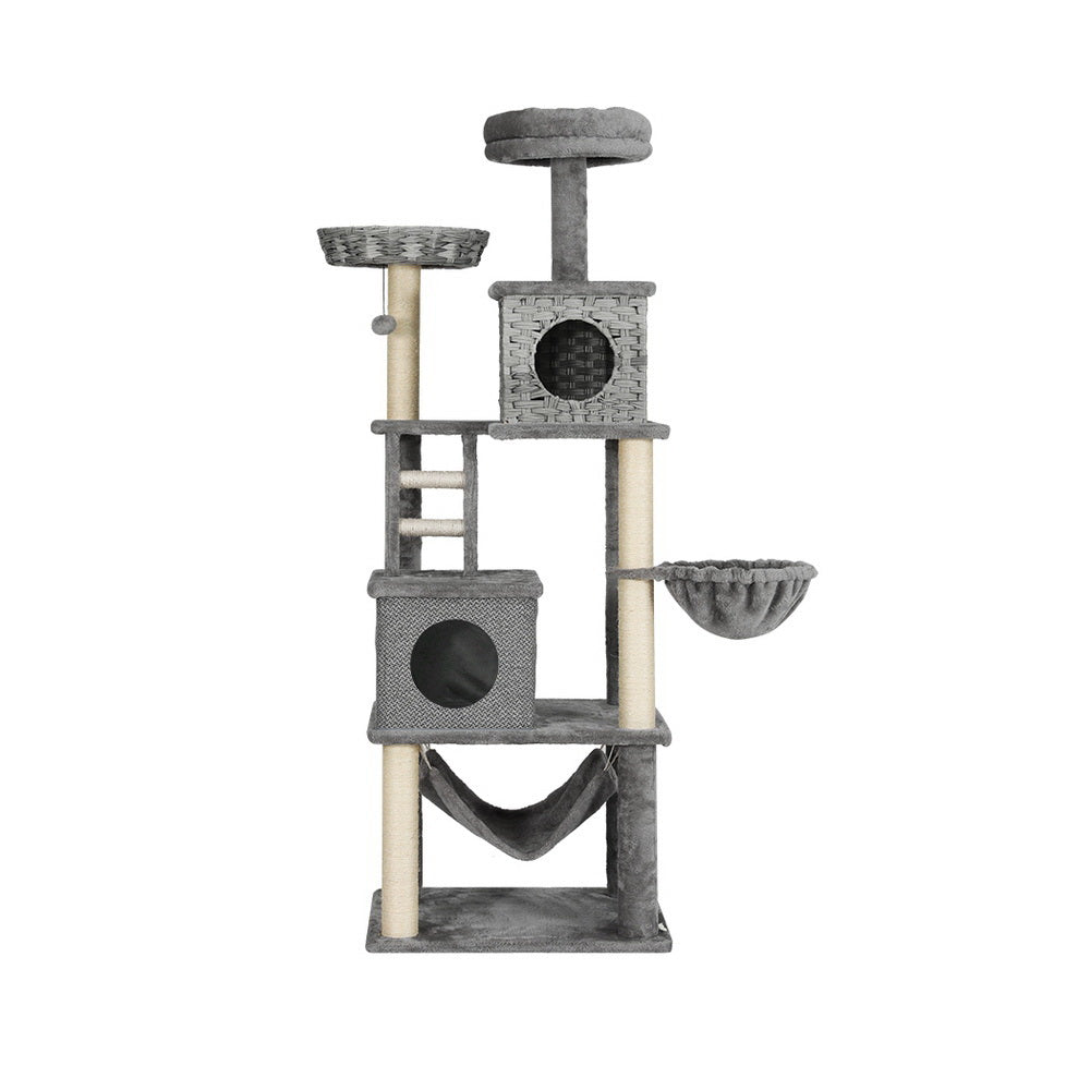 i.Pet Cat Tree 169cm Tower Scratching Post Scratcher Wood Bed Condo House Rattan Ladder - Paws & Palettes