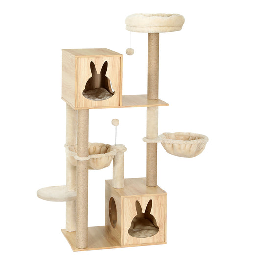 i.Pet Cat Tree 141cm Tower Scratching Post Scratcher Wood Bed Condo Toys House Ladder - Paws & Palettes