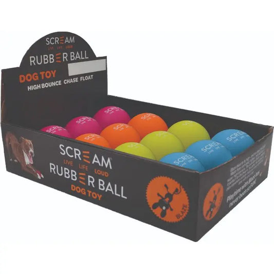 Scream – Rubber Ball – Asst Colours – Medium – 6cm – Counter Display Box 12 - Paws & Palettes