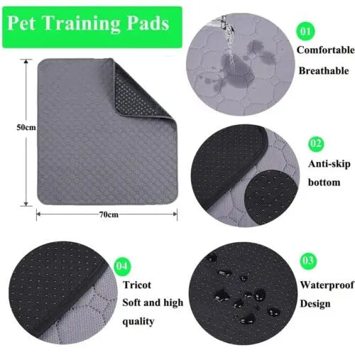 70X50cm Washable Pet Dog Pee Pad Reusable Cat Puppy Training Wee Absorbent Mat Pads Bed - Paws & Palettes