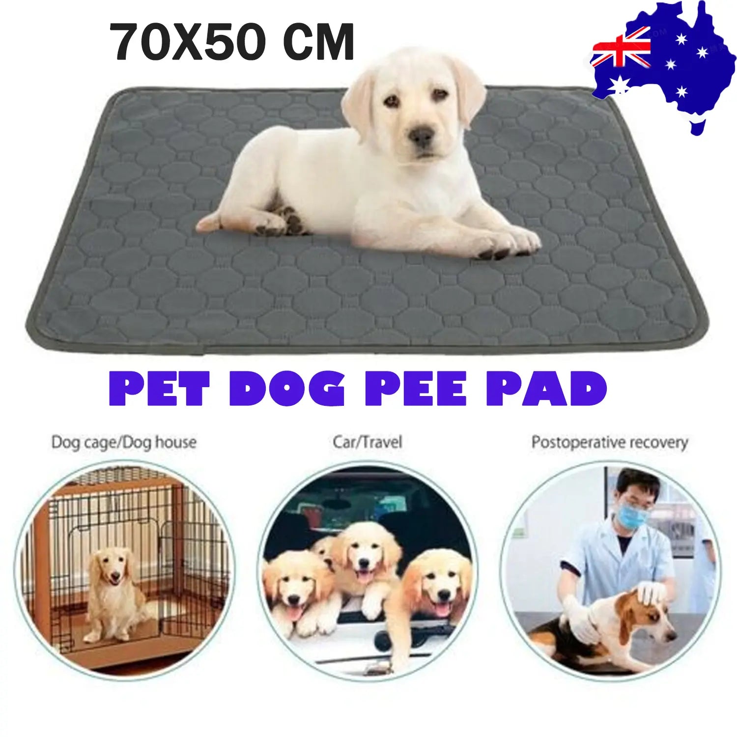 70X50cm Washable Pet Dog Pee Pad Reusable Cat Puppy Training Wee Absorbent Mat Pads Bed - Paws & Palettes