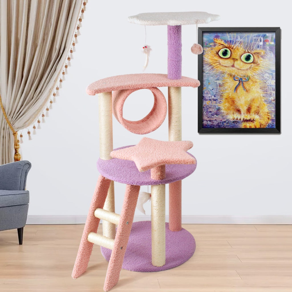 Floofi 101cm Galaxy Plush Cat Condo Cat Tree Pink Purple - Paws & Palettes