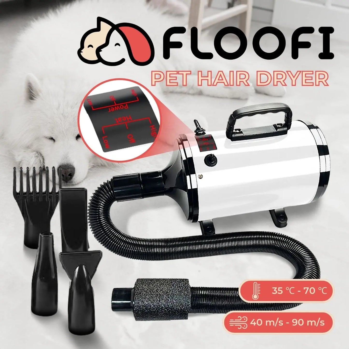 Floofi Pet Hair Dryer Basic (White) - Paws & Palettes