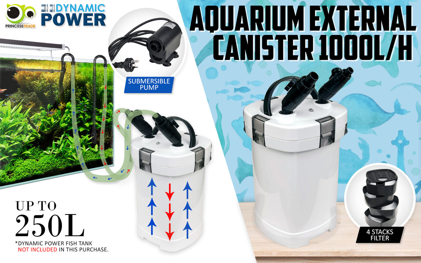 Aquarium External Canister Filter 1000L/H - Paws & Palettes