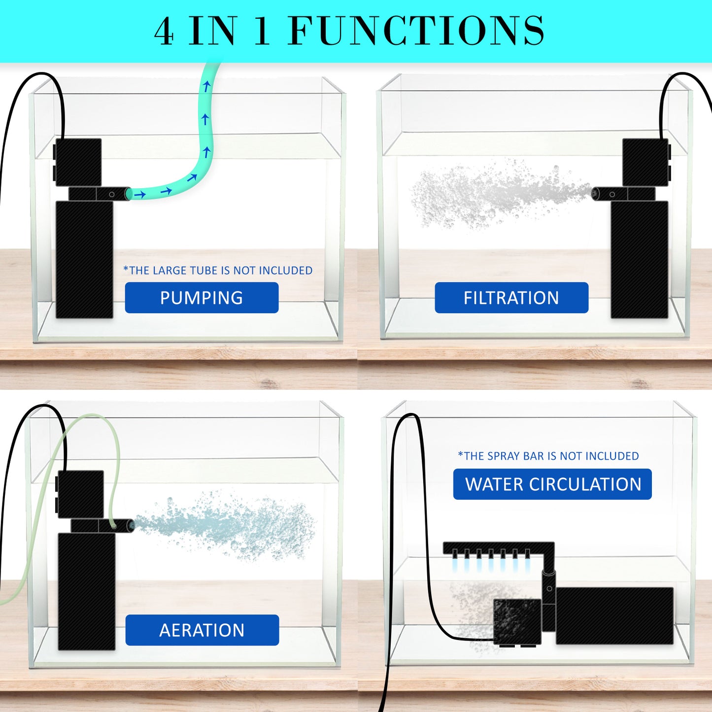 Aquarium Submersible Filter Pond Pump 600L/H 8W 1m - Paws & Palettes