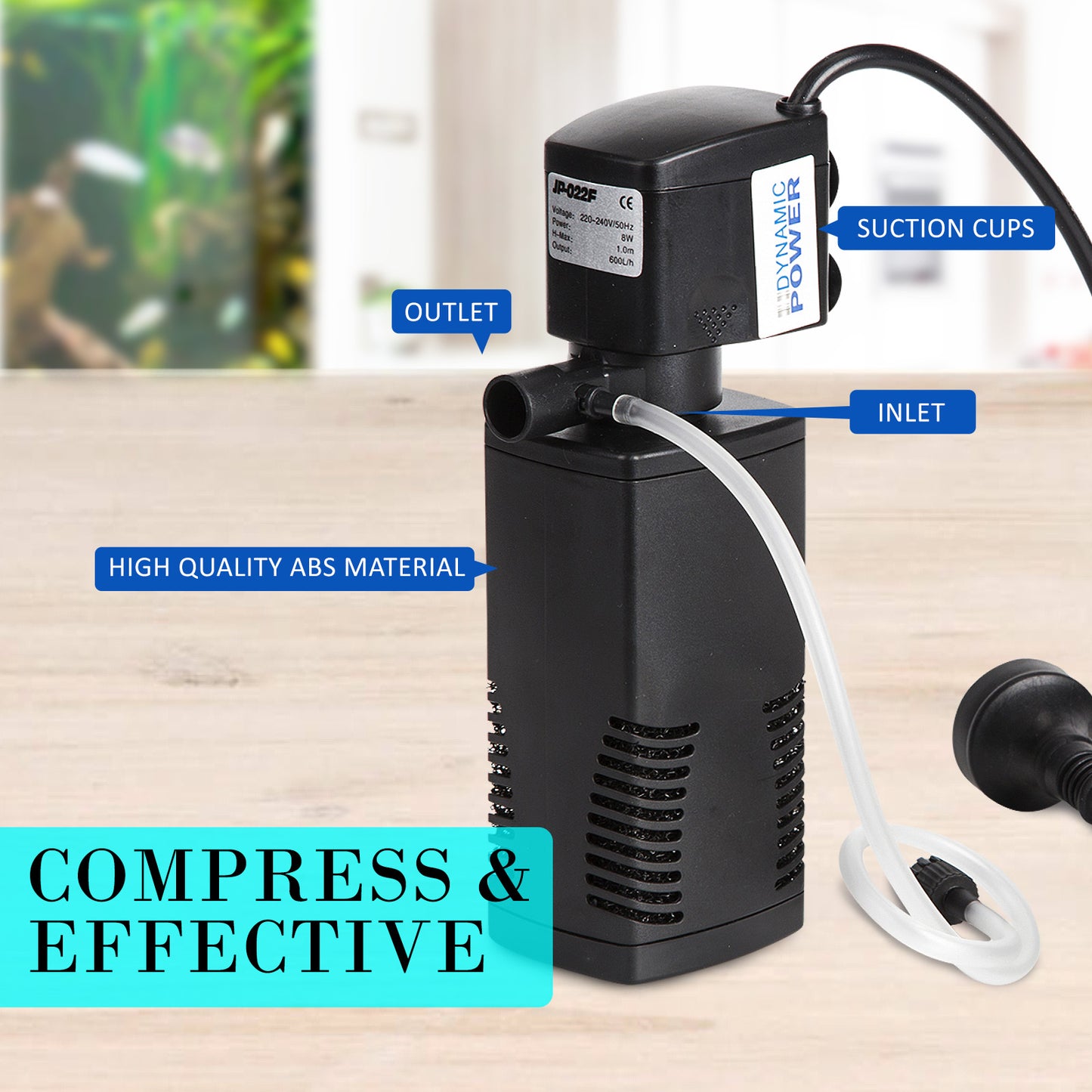 Aquarium Submersible Filter Pond Pump 600L/H 8W 1m - Paws & Palettes