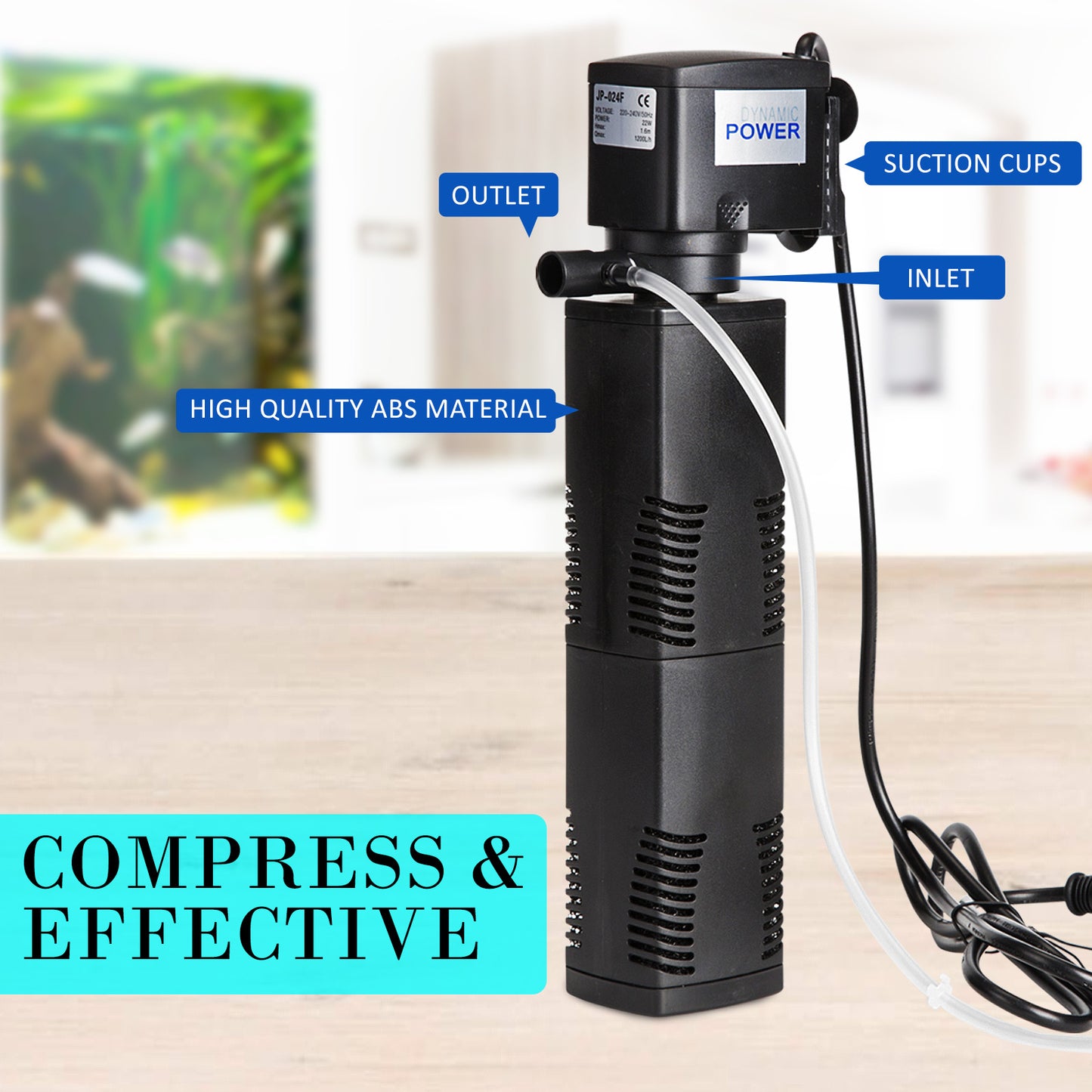 Aquarium Submersible Filter Pond Pump 1200L/H 22W 1.6m - Paws & Palettes