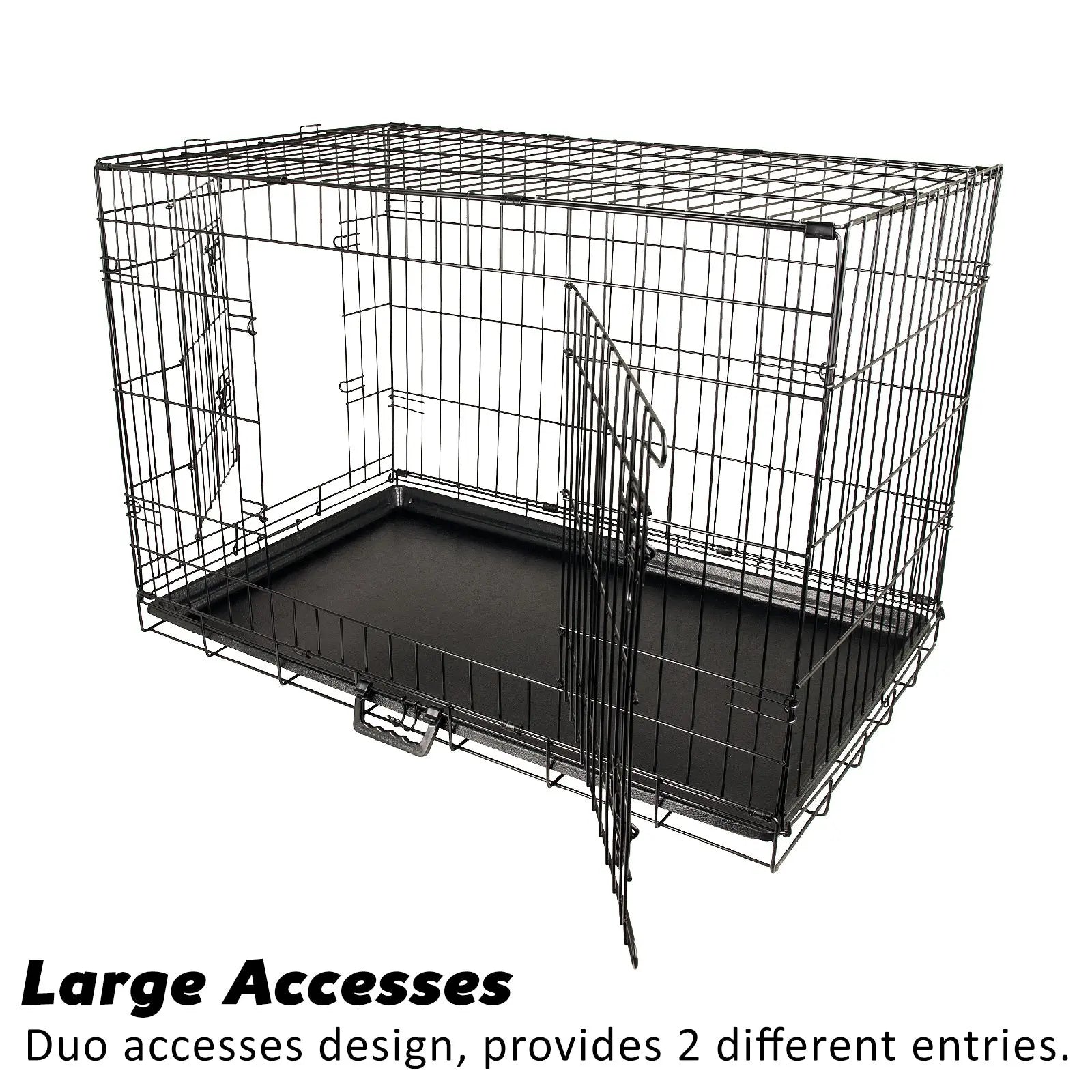 Wire Dog Cage Foldable Crate Kennel 24in with Tray + Cushion Mat Combo - Paws & Palettes