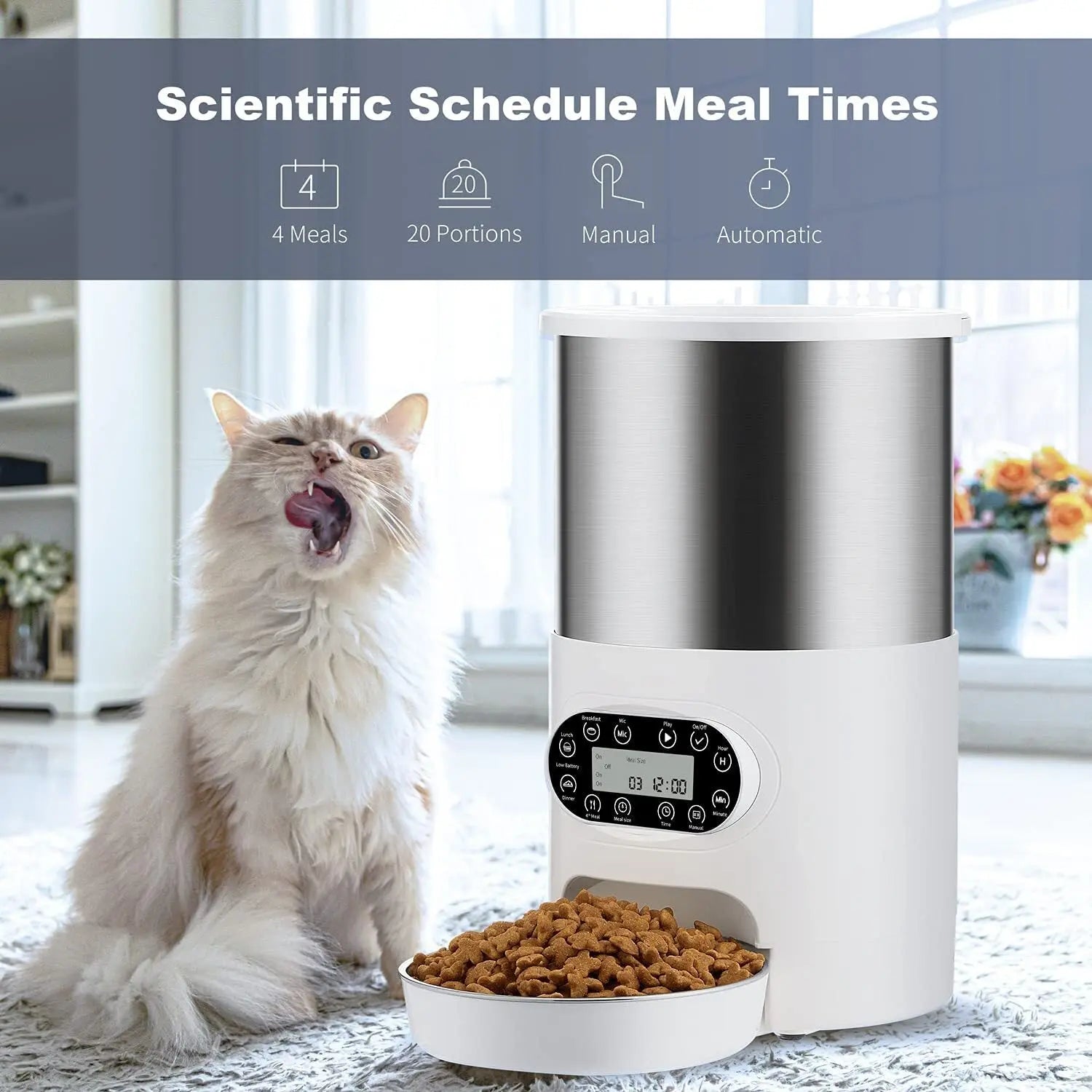 YES4PETS Electric Automatic Pet Dog Cat Rabbit Feeder Stainless Steel 3L Dispenser - Paws & Palettes