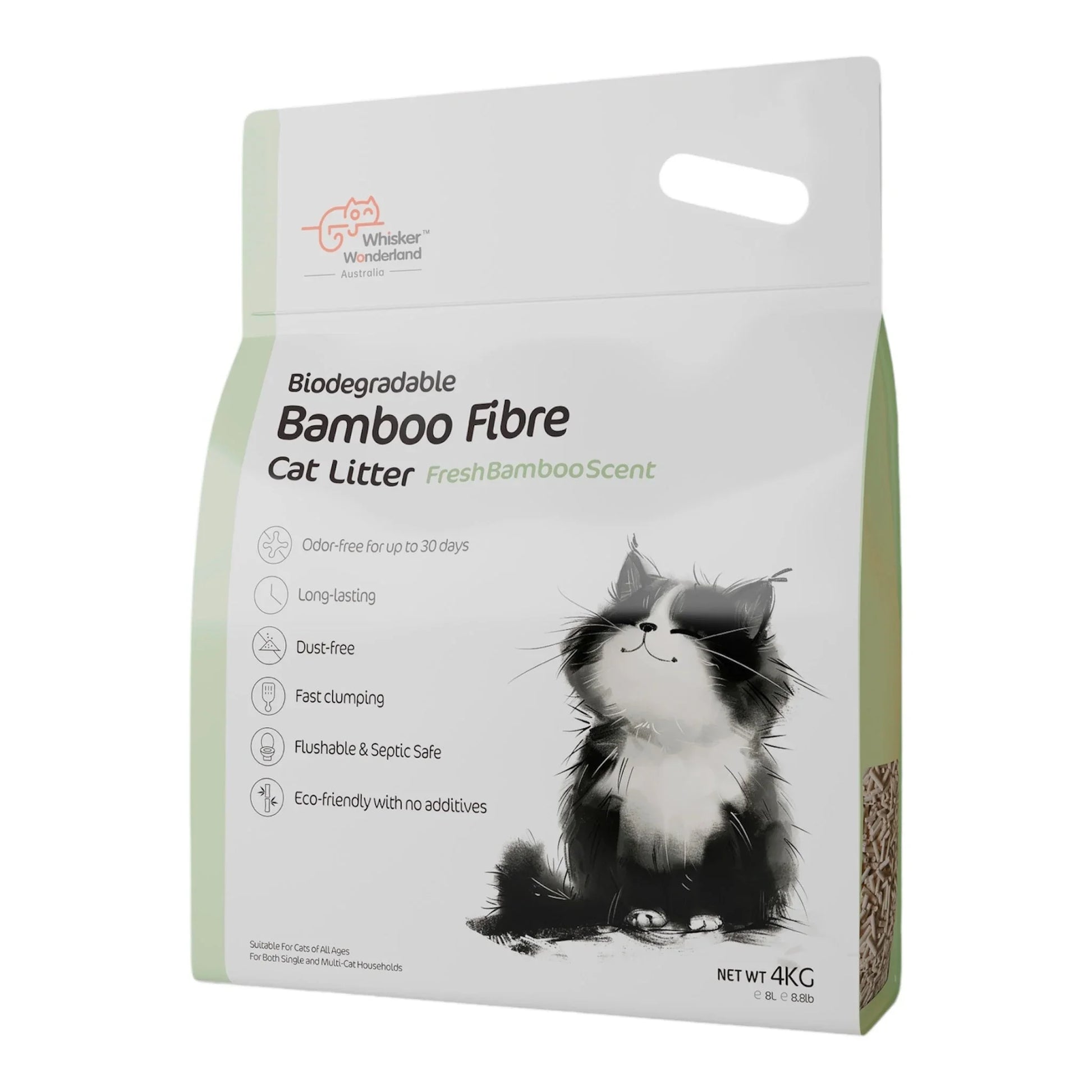 Whisker Wonderland Premium Biodegradable Bamboo Fibre Cat Litter 4KG - Fresh Bamboo Scent | Superior Odour Control, Fast Clumping & Flushable | Pet & Planet Friendly Paws & Palettes