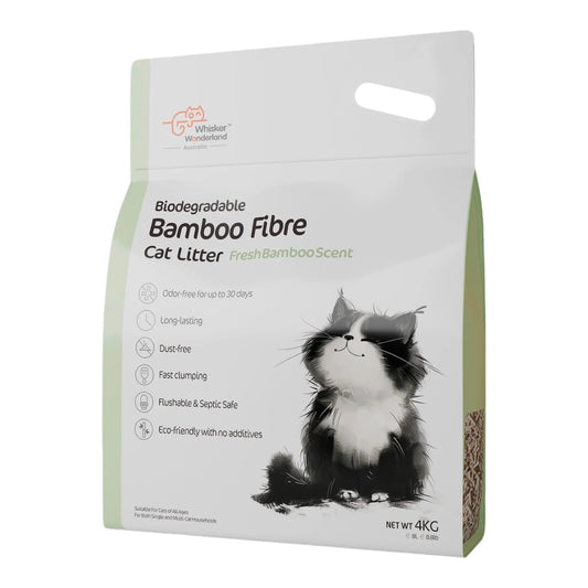 Whisker Wonderland Premium Biodegradable Bamboo Fibre Cat Litter 4KG - Fresh Bamboo Scent | Superior Odour Control, Fast Clumping & Flushable | Pet & Planet Friendly Paws & Palettes